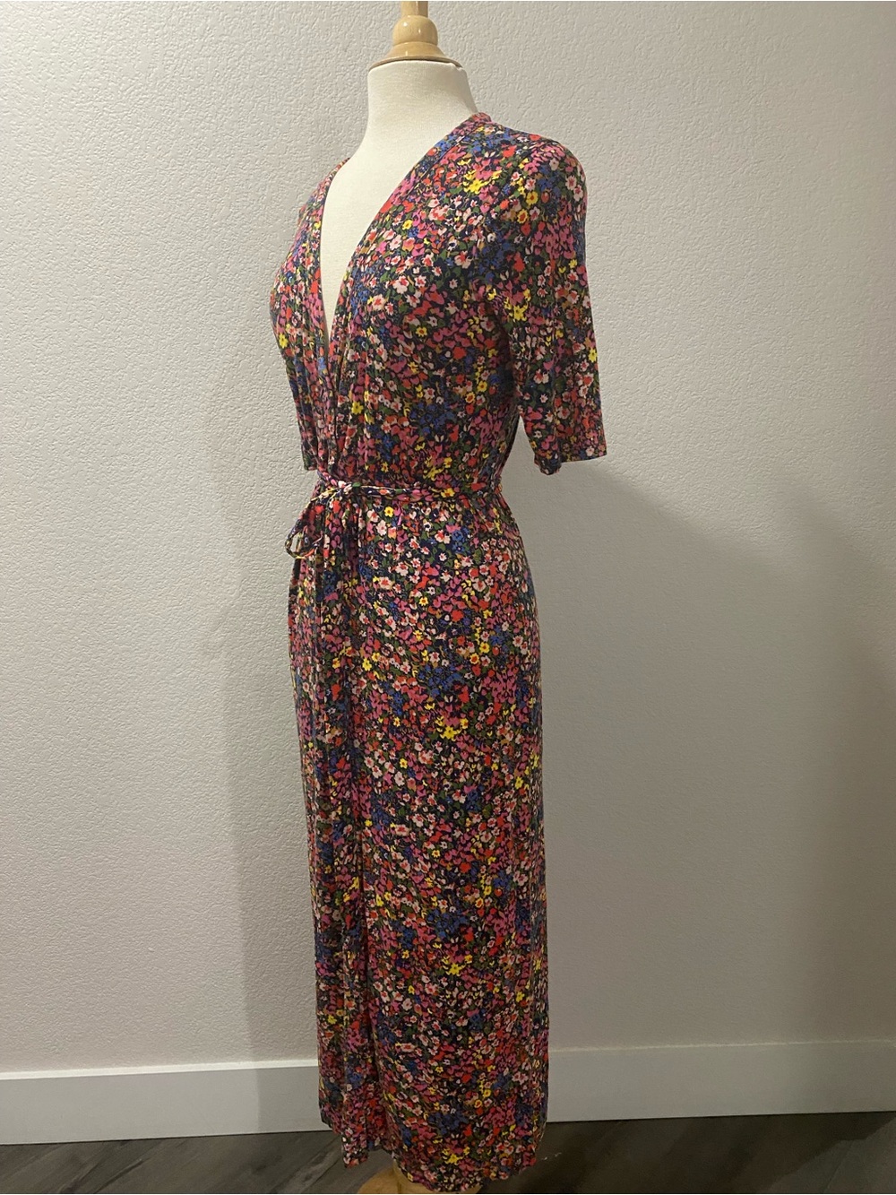 Boden Ecovero Floral Midi Dress Button Front Belted V Neck Jersey 10R - Picture 5 of 13